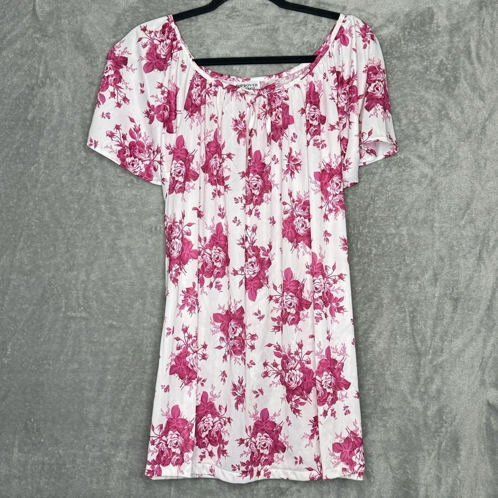 Improved Living 3X Fuchsia Pink Floral Flower Short Sleeve Scoop Neck Womens